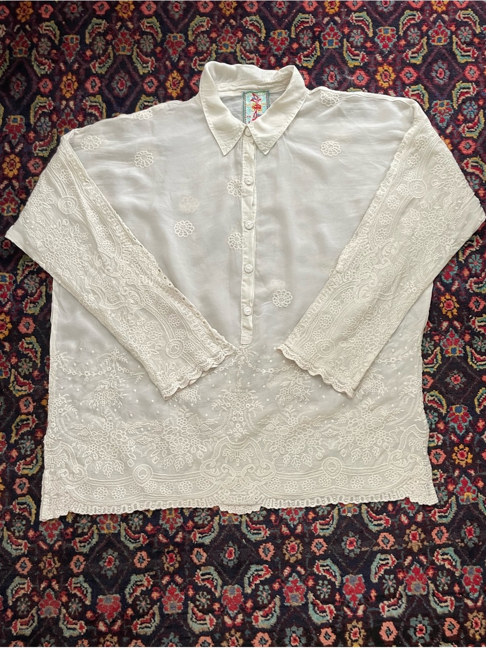 Johnny Was Cream Blouse with Embroidery - SZ XS